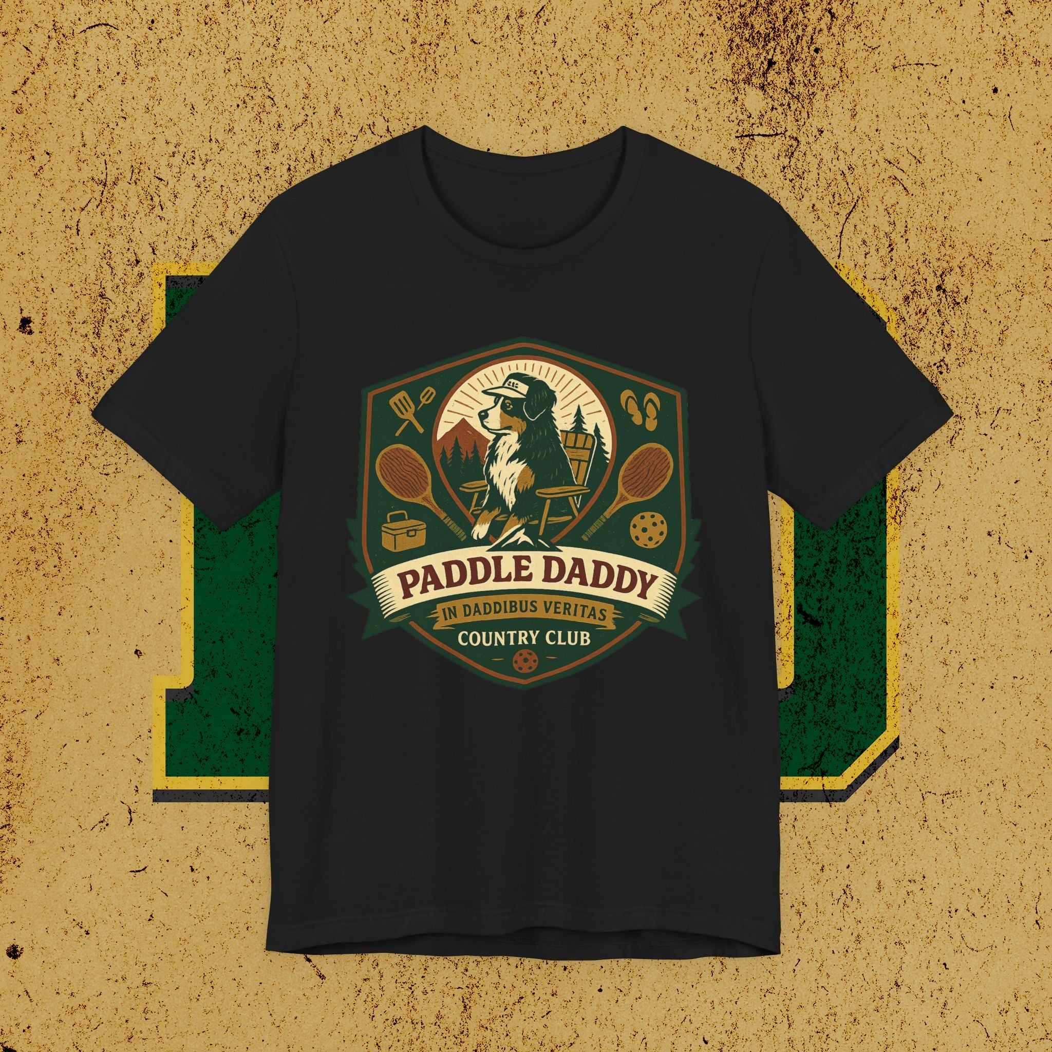 Paddle Daddy Country Club T-Shirt  Chloe Dog Graphic Tee, Funny Pickleball & Grill Shirt, In Daddibus Veritas Dadcore Apparel